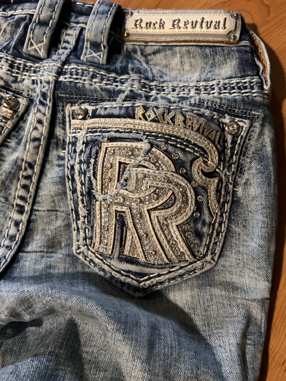 Rock Revival Light Wash Embellished Denim Shorts - Light Blue